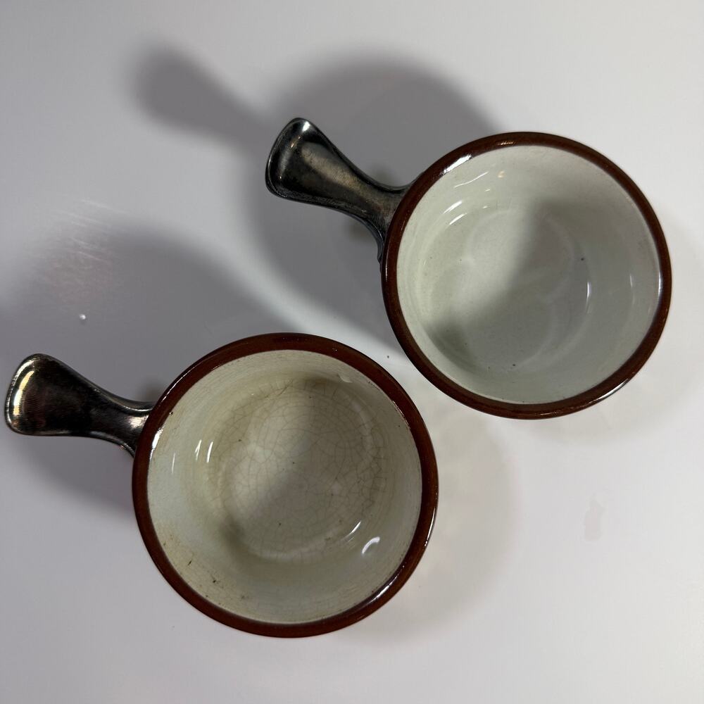 Weller Stoneware Vintage Ceramic Ramekins with Stainless Steel Holders Set of 2 - Picture 4 of 8